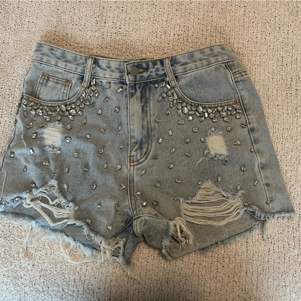 Denim rhinestone shorts medium
